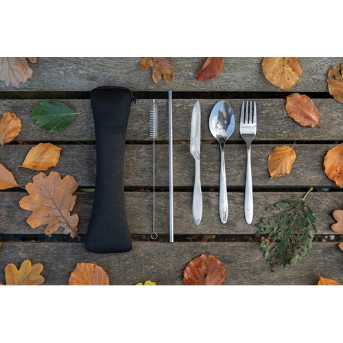 plateado Set de cubiertos reutilizables acero inoxidable de 4 piezas