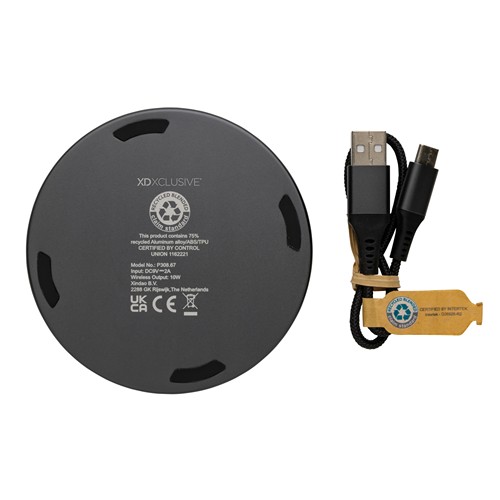 gray Cargador inalámbrico Terra RCS de aluminio reciclado de 10W