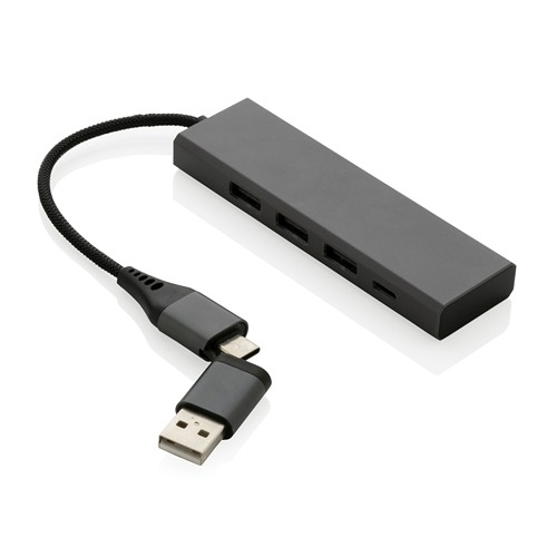 Hub avec 3 ports USB en aluminium recyclé RCS Terra - 2