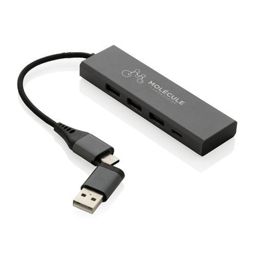 Hub avec 3 ports USB en aluminium recyclé RCS Terra - 5