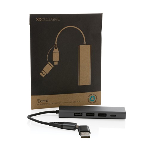Hub avec 3 ports USB en aluminium recyclé RCS Terra - 4