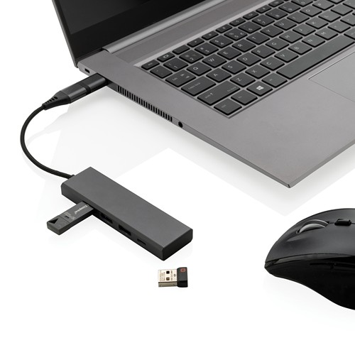 Hub avec 3 ports USB en aluminium recyclé RCS Terra - 3