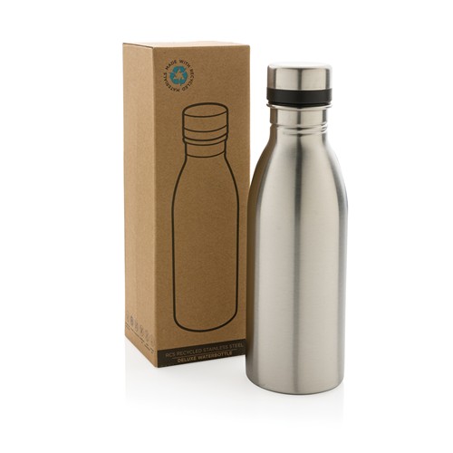 plateado Botella de agua de lujo de acero inoxidable reciclado RCS