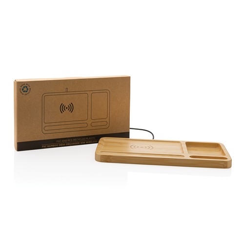 Organiseur de bureau en bambou avec chargeur 10W - 4