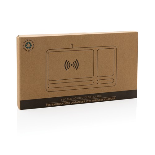 Organiseur de bureau en bambou avec chargeur 10W - 7