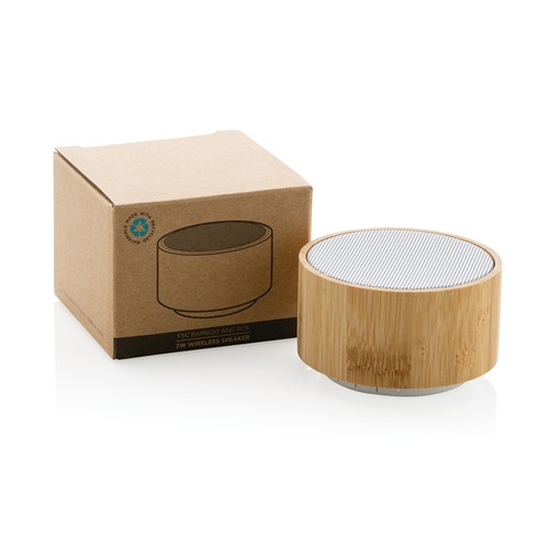 white Altavoz inalámbrico 3W bambú y RCS