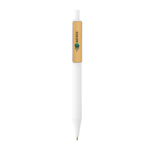 white Bolígrafo GRS RABS con clip de bambú
