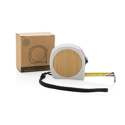white Flexómetro de bambú de plástico reciclado RCS 5M/19mm
