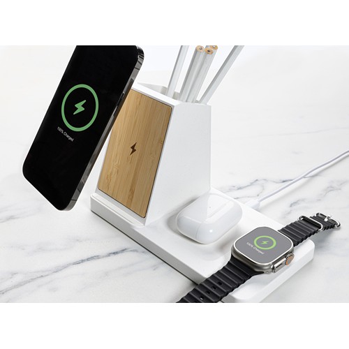 Chargeur 15W Ontario 3 en 1 plastique recyclé RCS et bambou - 9