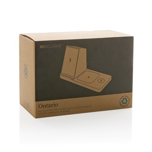 Chargeur 15W Ontario 3 en 1 plastique recyclé RCS et bambou - 12
