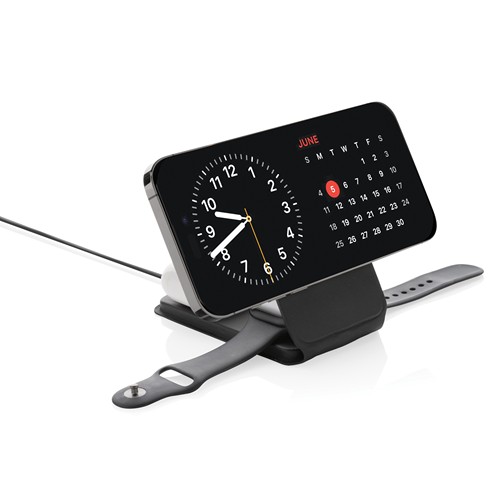 black Cargador inalámbrico magnético Swiss Peak RCS rPU 15W 3 en 1