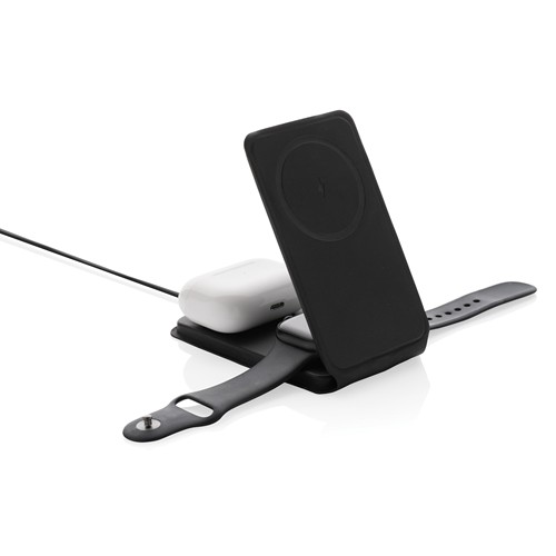 black Cargador inalámbrico magnético Swiss Peak RCS rPU 15W 3 en 1
