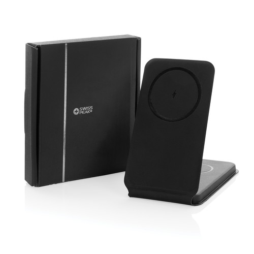 black Cargador inalámbrico magnético Swiss Peak RCS rPU 15W 3 en 1