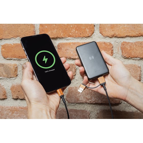 black Powerbank inalámbrico 5W plástico RCS reciclado 5.000 mAh