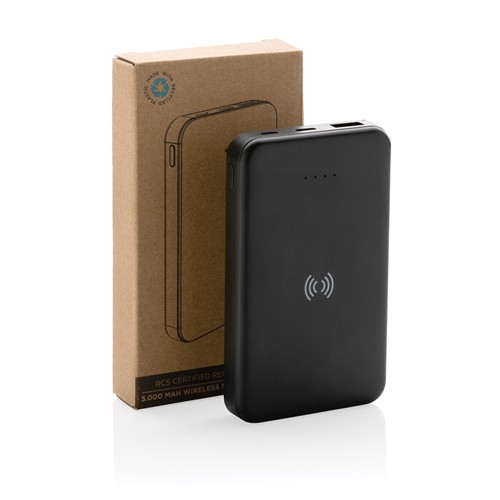 black Powerbank inalámbrico 5W plástico RCS reciclado 5.000 mAh