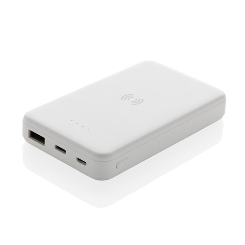 white Powerbank inalámbrico 5W plástico RCS reciclado 5.000 mAh