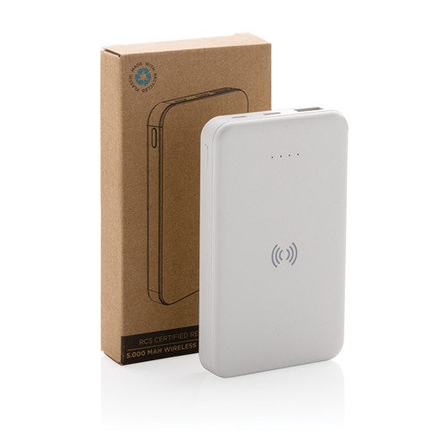 white Powerbank inalámbrico 5W plástico RCS reciclado 5.000 mAh