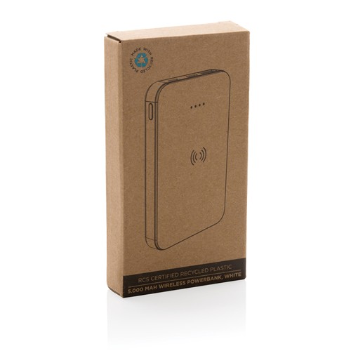 white Powerbank inalámbrico 5W plástico RCS reciclado 5.000 mAh