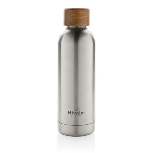 plateado Botella Wood de acero inoxidable reciclado certificado RCS