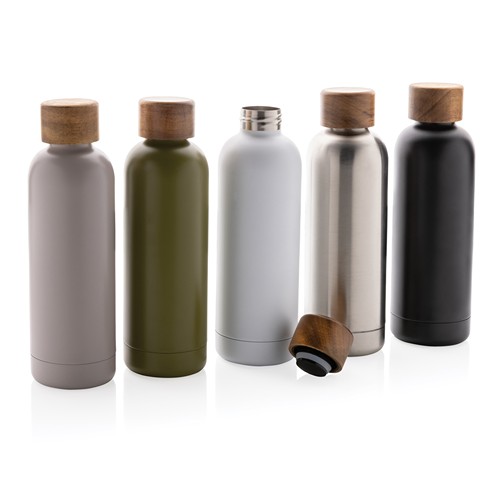 plateado Botella Wood de acero inoxidable reciclado certificado RCS