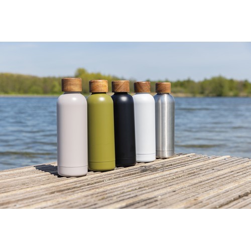 plateado Botella Wood de acero inoxidable reciclado certificado RCS