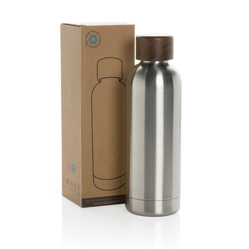 plateado Botella Wood de acero inoxidable reciclado certificado RCS