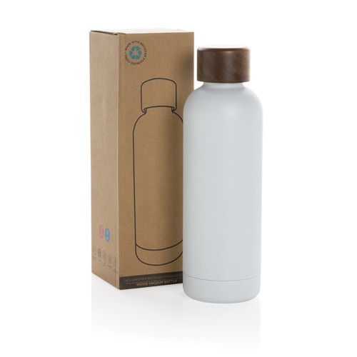 white Botella Wood de acero inoxidable reciclado certificado RCS