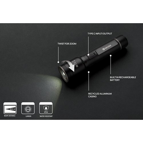 Torche robuste rechargeable par USB en aluminium recyclé RCS - 12