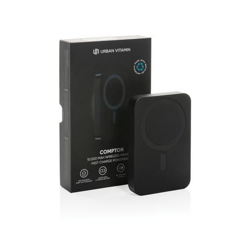 black Powerbank Compton RCS plástico reciclado/aluminio10 000 mAh