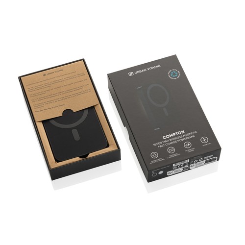 black Powerbank Compton RCS plástico reciclado/aluminio10 000 mAh