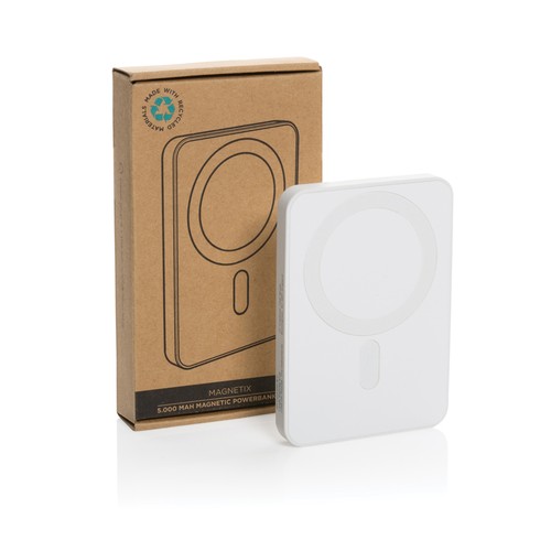 white Powerbank Magnetix plástico reciclado RCS 5.000 mAh