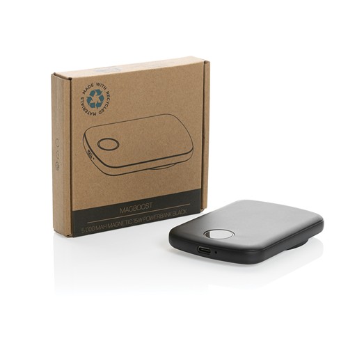 black Powerbank MagBoost de 5000 mah de plástico reciclado RCS