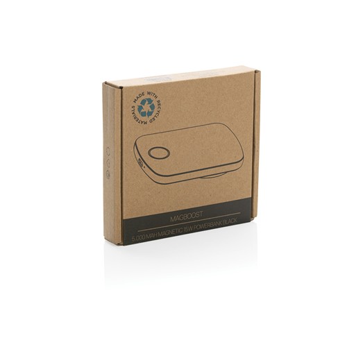 black Powerbank MagBoost de 5000 mah de plástico reciclado RCS