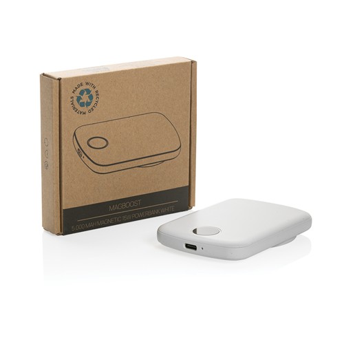 white Powerbank MagBoost de 5000 mah de plástico reciclado RCS