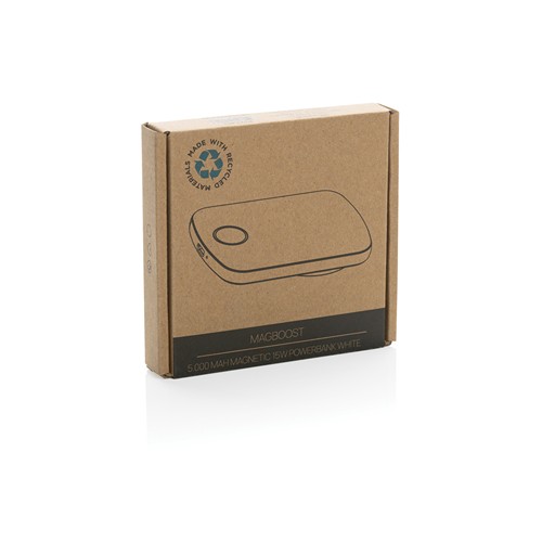 white Powerbank MagBoost de 5000 mah de plástico reciclado RCS