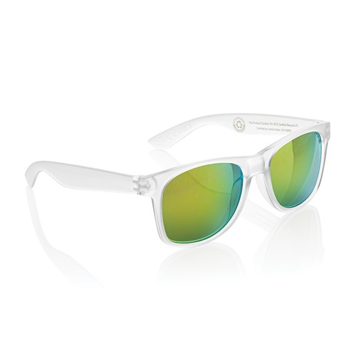 white Gafas de sol con lentes de espejo de PC reciclado Gleam RCS