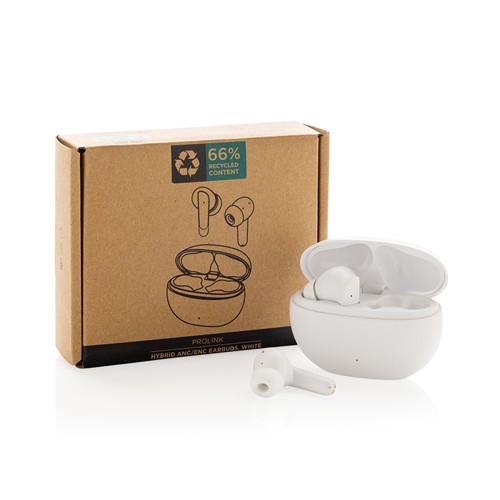 white Auriculares híbridos Prolink ANC/ENC plástico reciclado RCS