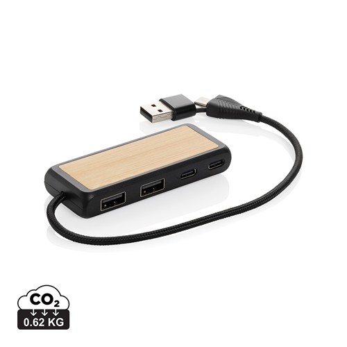 Hub USB à double entrée en plastique et en bambou RCS Link - 1