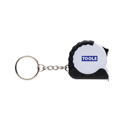 white Llavero con cinta de 1m de ABS reciclado MeasureMate RCS