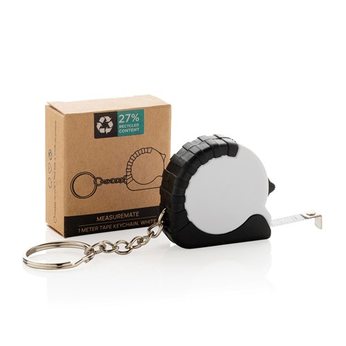 white Llavero con cinta de 1m de ABS reciclado MeasureMate RCS