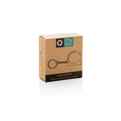 white Llavero con cinta de 1m de ABS reciclado MeasureMate RCS