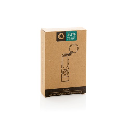 Linterna llavero recargable USB de plástico reciclado Globix