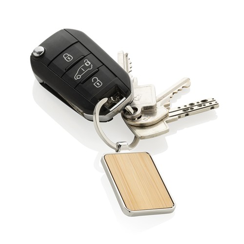 Porte-clés rectangle en alliage de zinc RCS et bambou - 3
