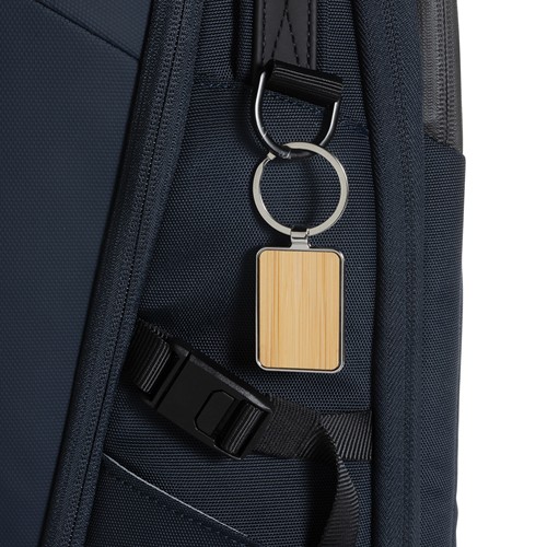 Porte-clés rectangle en alliage de zinc RCS et bambou - 4