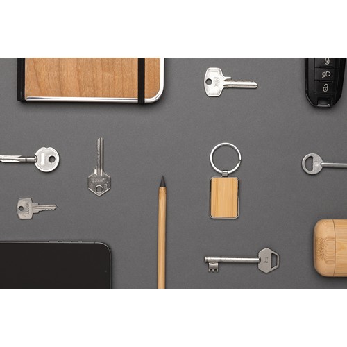 Porte-clés rectangle en alliage de zinc RCS et bambou - 8