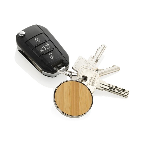 Porte-clés rond en alliage de zinc RCS et bambou - 3