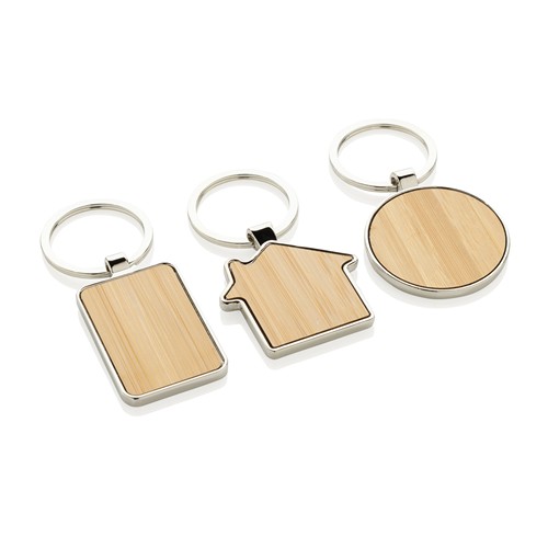 Porte-clés rond en alliage de zinc RCS et bambou - 7