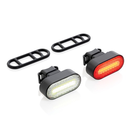 black Set luces bicicleta recargables USB plástico reciclado RCS