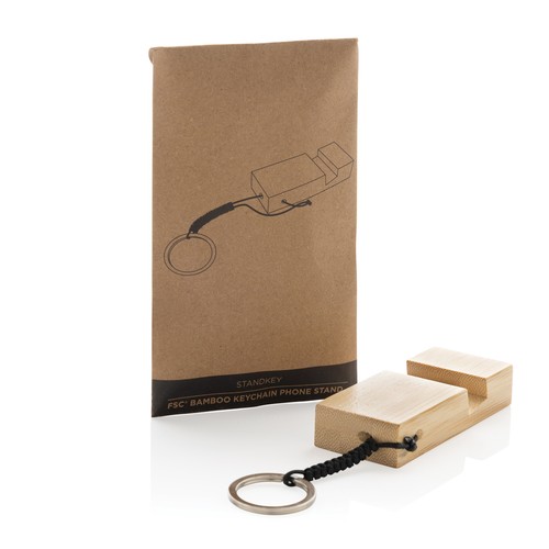 Soporte para teléfono con llavero de bambú Standkey
