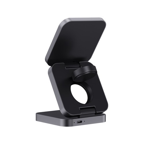 gray Cargador 15W Terra RCS aluminio reciclado plegable 3 en 1